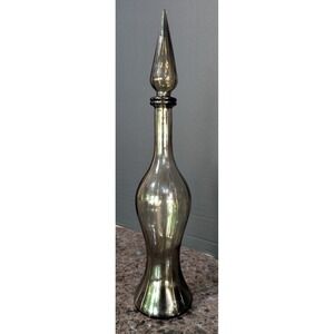 Vintage MCM Guildcraft‎ Empoli Smokey Gray Ribbed Hourglass Corset Decanter 19"